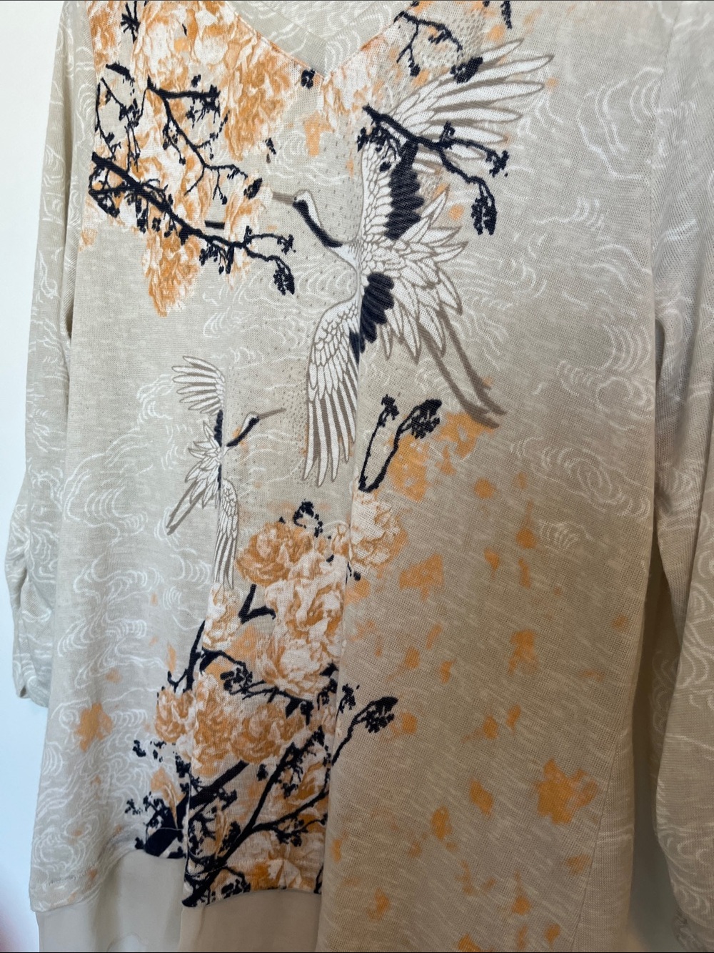 Style & Co. Beige Floral & Crane V-Neck Tunic with Navy Accents - Picture 7 of 9